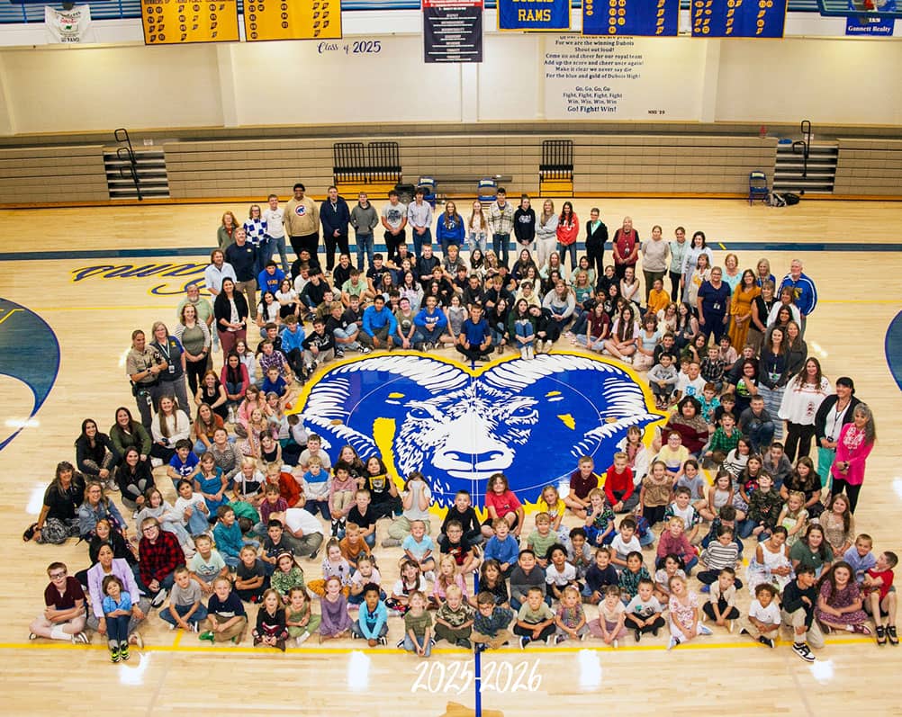 All-school photo in the gym, 2025–2026
